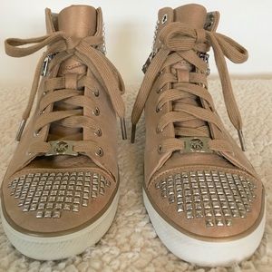 Michael Kors High-Top Leather Tennis Shoes Khaki